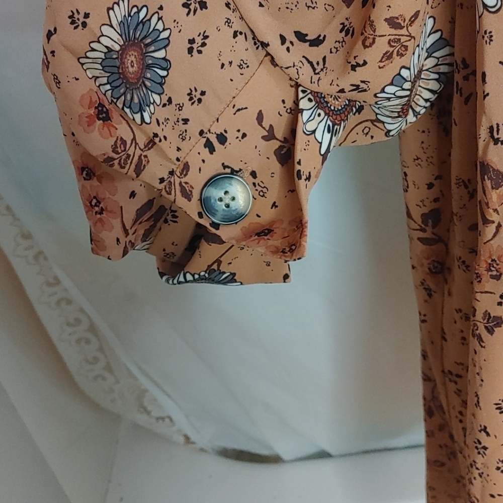 MTL 1980 Womens Sz 5X Floral Print Faux Wrap Bust Midi Dress Career Comfy Flow. - Picture 5 of 13